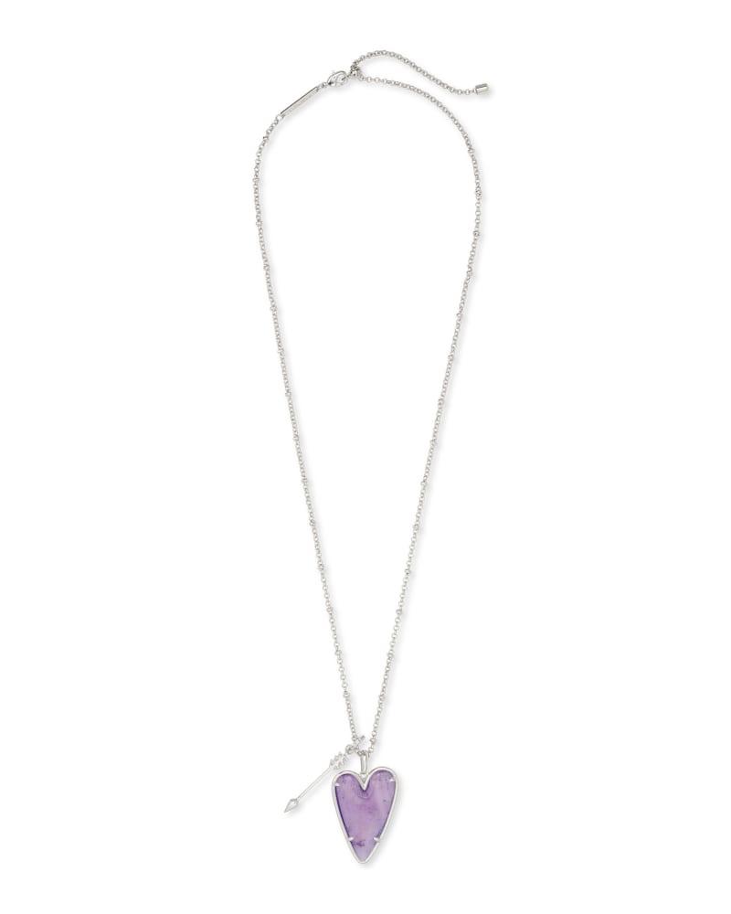 Ansley Heart Silver Long Pendant Necklace in Amethyst image number 2
