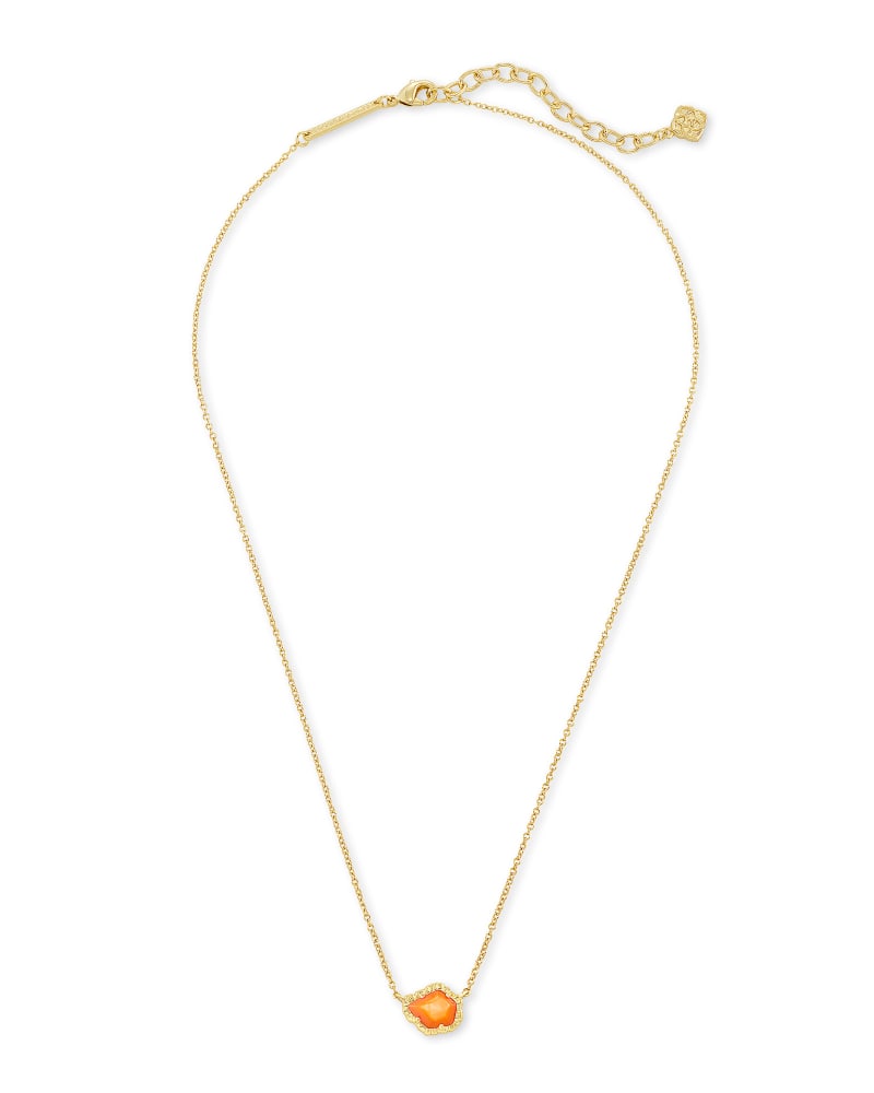 Tessa Gold Small Pendant Necklace In Papaya Mother Of Pearl image number 2