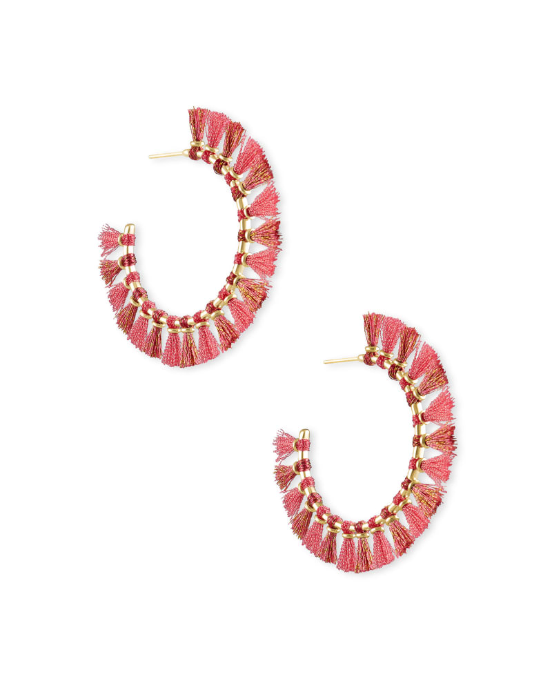 Evie Gold Hoop Earrings in Pink image number 2