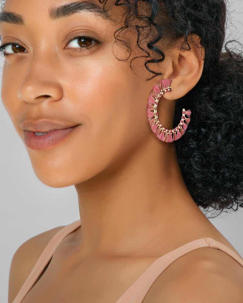 Evie Gold Hoop Earrings in Pink image number 1