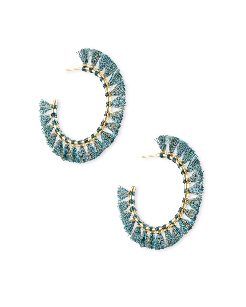 Evie Gold Hoop Earrings in Turquoise image number 2