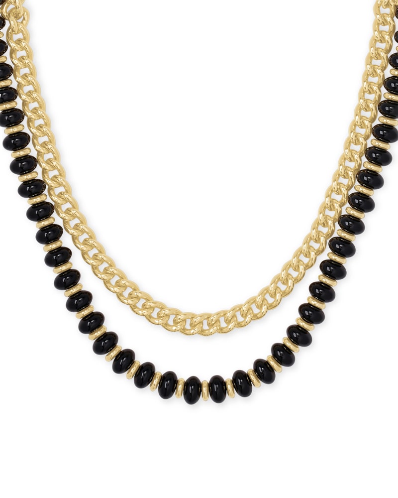 Rebecca Gold Multi Strand Necklace in Black Agate image number 0