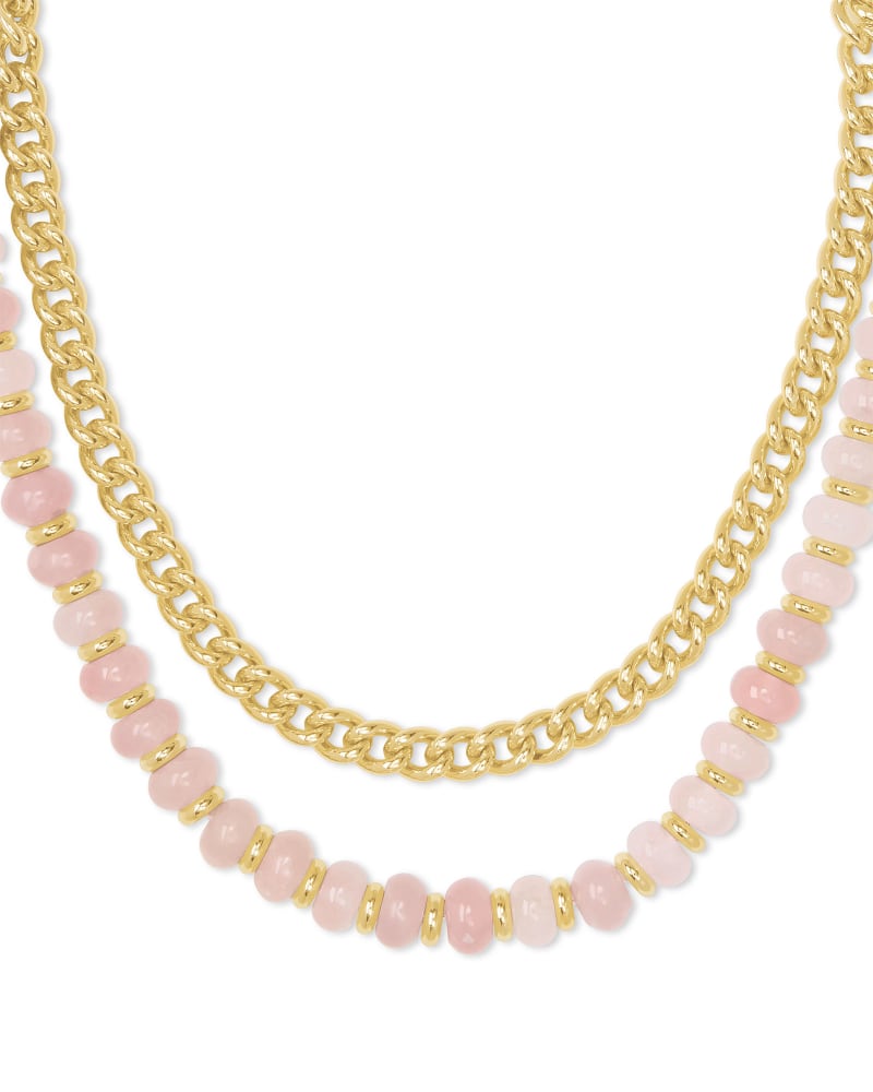 Rebecca Gold Multi Strand Necklace in Rose Quartz image number 0