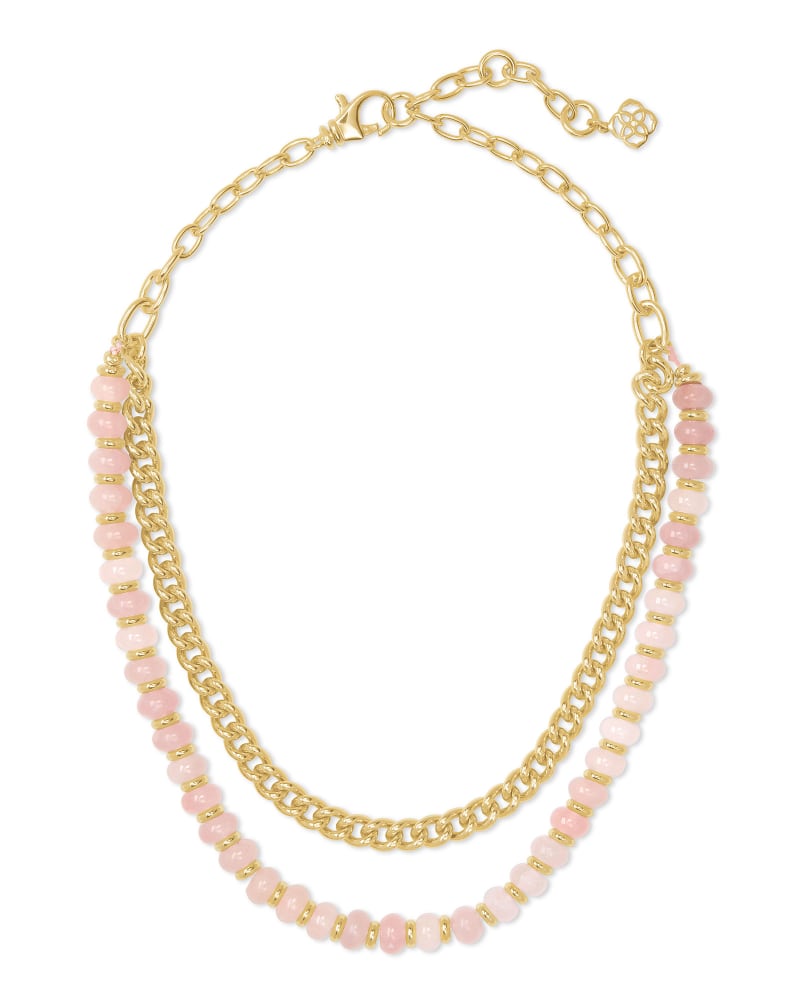 Rebecca Gold Multi Strand Necklace in Rose Quartz image number 2
