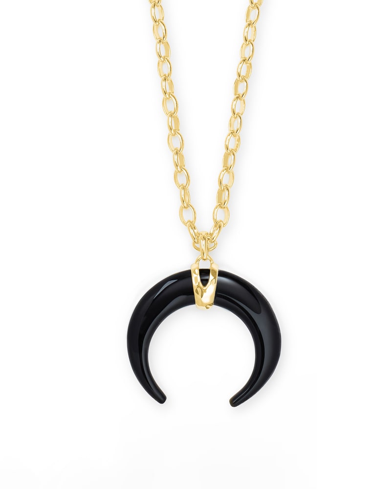 Rebecca Gold Large Long Pendant Necklace in Black Obsidian image number 0