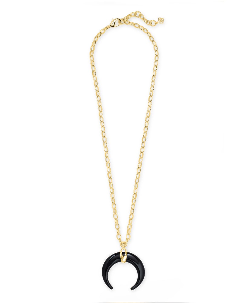 Rebecca Gold Large Long Pendant Necklace in Black Obsidian image number 2
