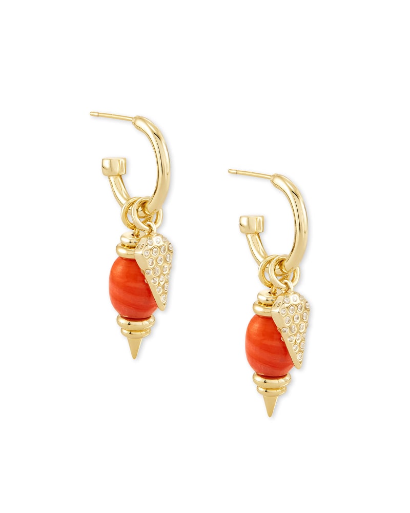 Demi Gold Huggie Earrings Set In Papaya Mother Of Pearl image number 0