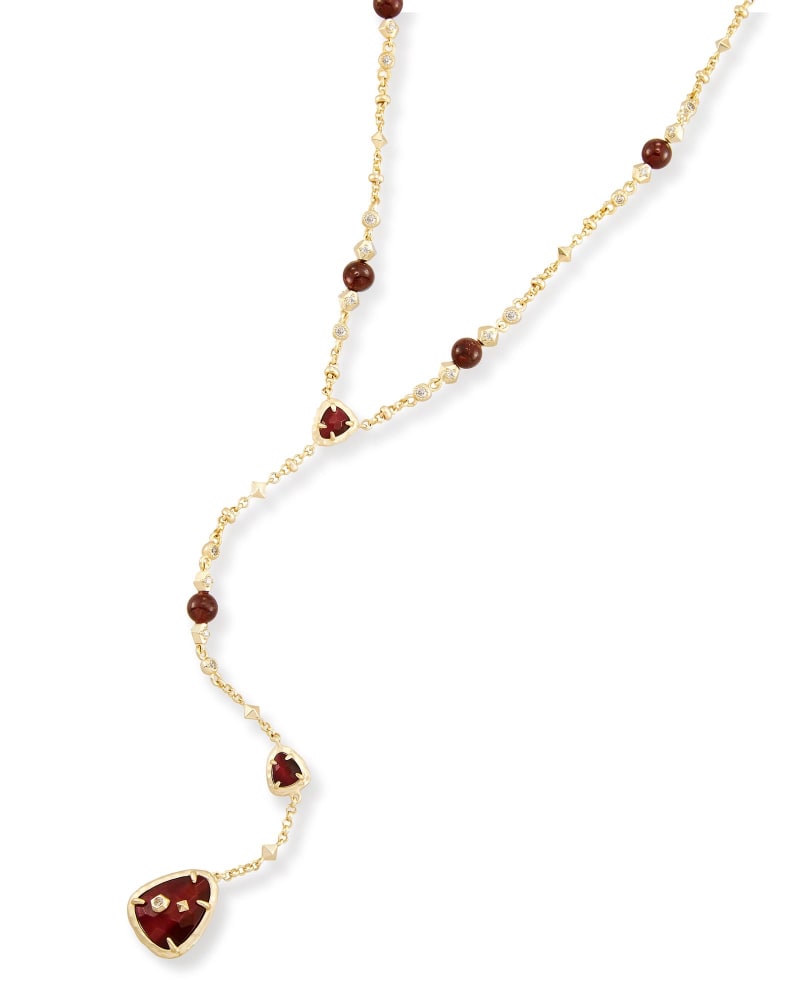 Lucielle Gold Y Necklace in Garnet 