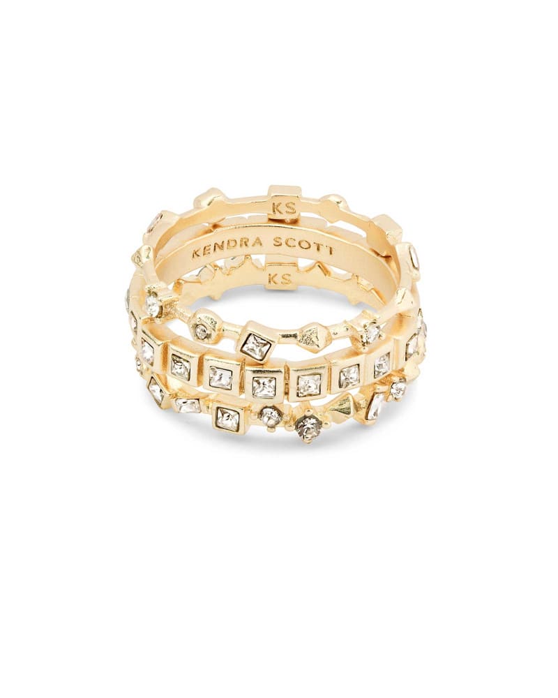 Karis Gold Ring Set of 3 in White Crystal image number 2