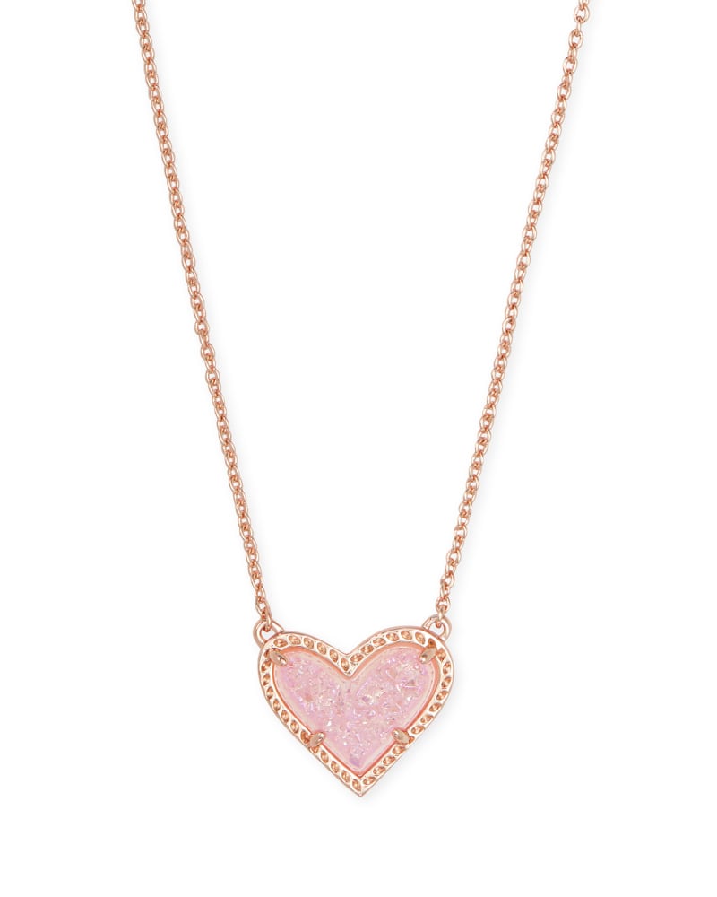 Amasar Cívico todo lo mejor Ari Heart Rose Gold Pendant Necklace in Pink Drusy | Kendra Scott