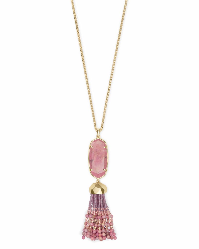 Eva Gold Long Pendant Necklace in Pink Rhodonite image number 0