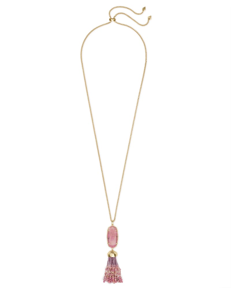 Eva Gold Long Pendant Necklace in Pink Rhodonite image number 1