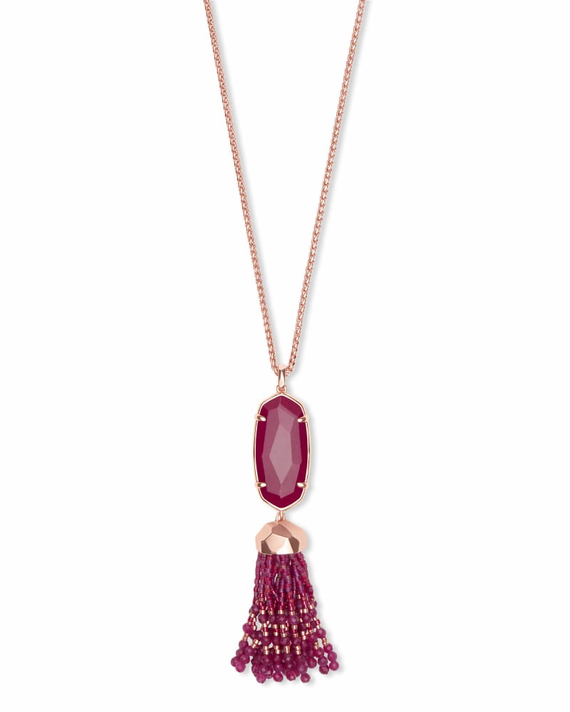Eva Rose Gold Long Pendant Necklace in Maroon Jade image number 0