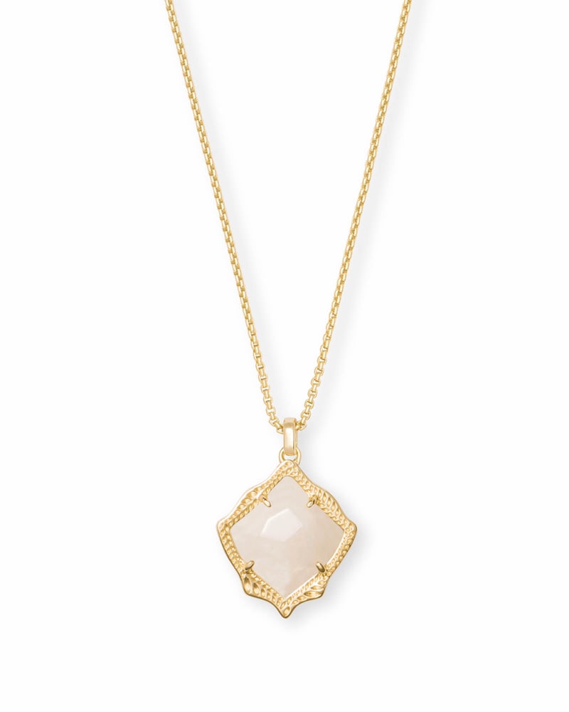 Kacey Gold Long Pendant Necklace in White Pearl image number 0