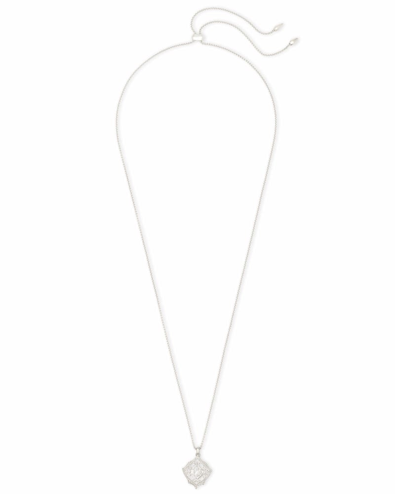 Kacey Silver Long Pendant Necklace in Silver Filigree Mix image number 1