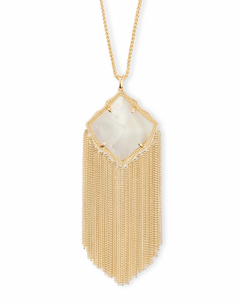 Kingston Gold Long Pendant Necklace in White Pearl image number 0