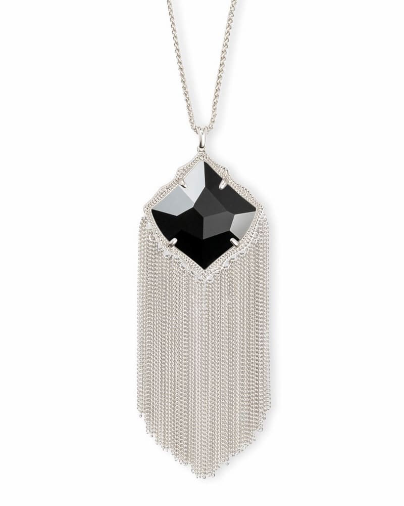 Kingston Silver Long Pendant Necklace in Black Opaque Glass image number 0