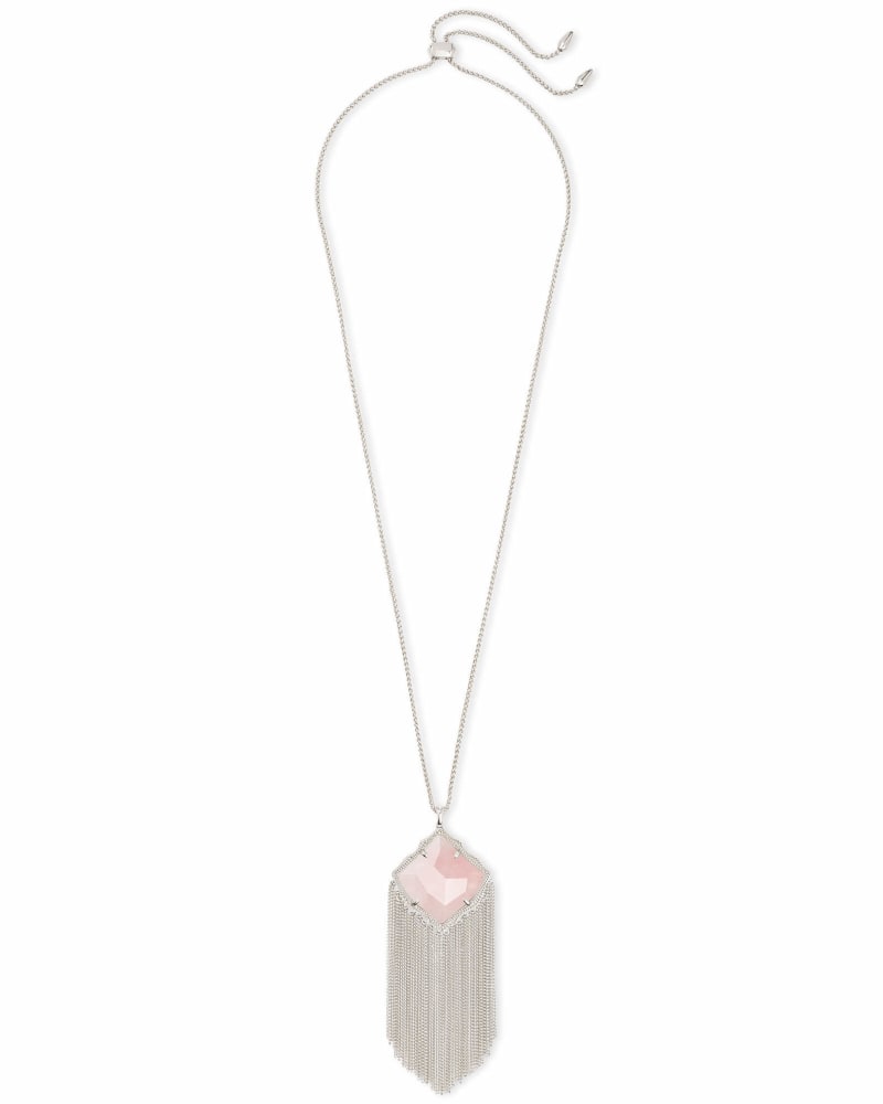 Kingston Silver Long Pendant Necklace in Rose Quartz