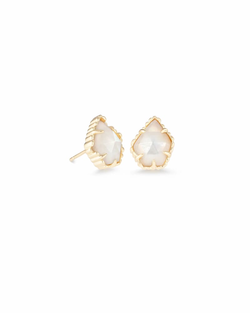 Tessa Gold Stud Earrings in Ivory Pearl image number 0