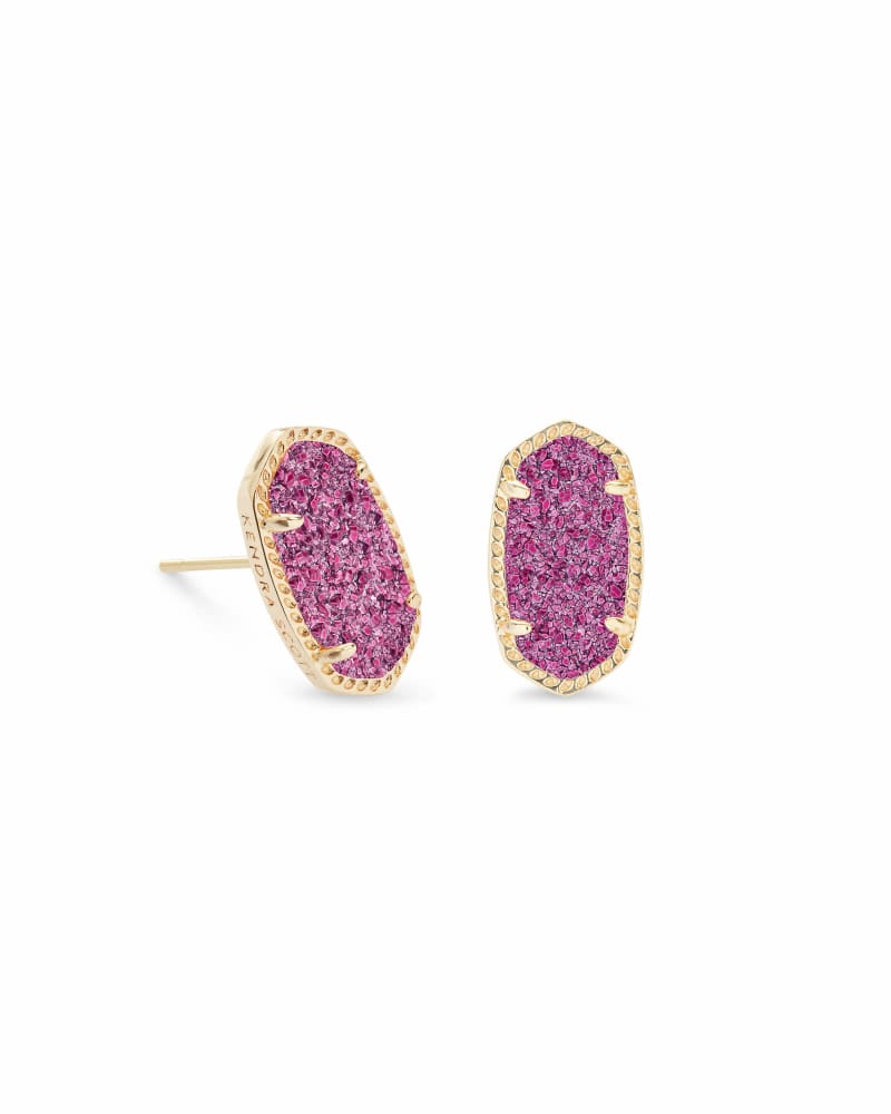 Ellie Gold Stud Earrings in Deep Fuchsia Drusy image number 0