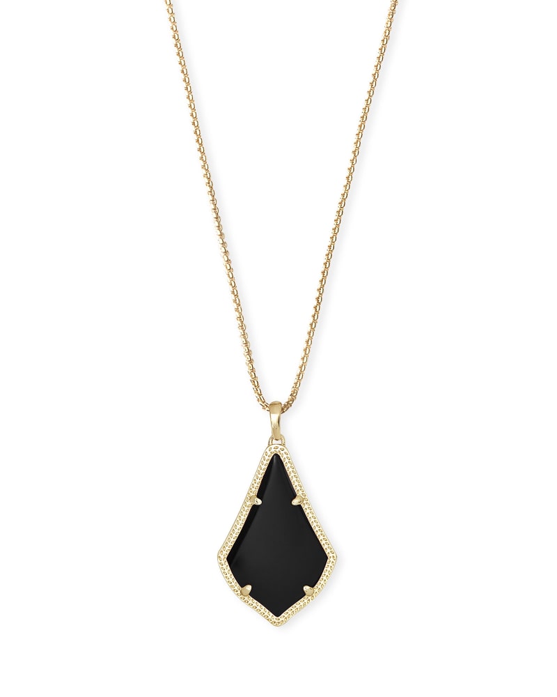 Alex Gold Pendant Necklace in Black Opaque Glass image number 0