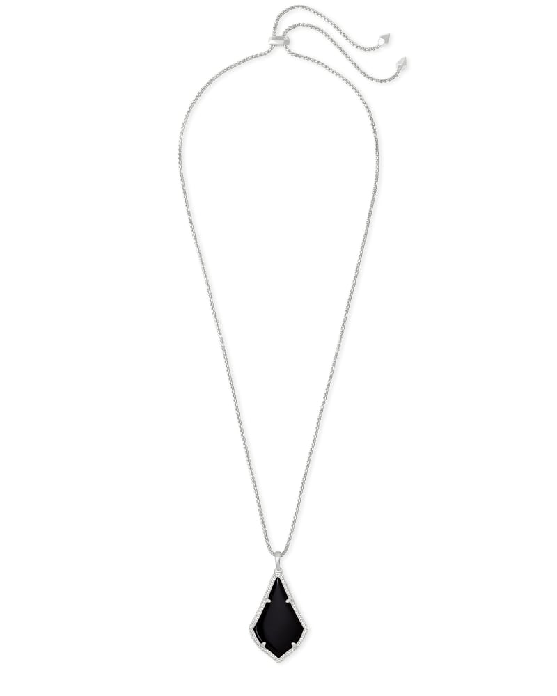 Alex Silver Pendant Necklace in Black Opaque Glass image number 2