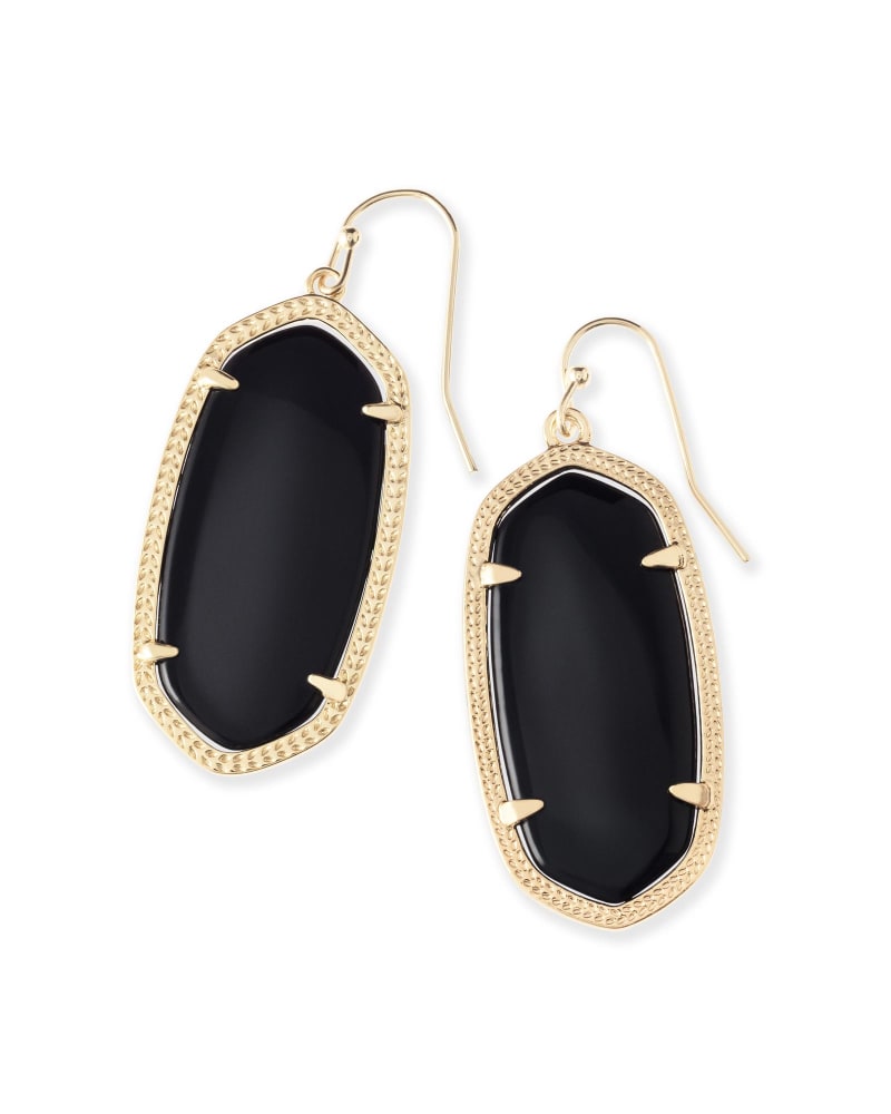 Elle Gold Drop Earrings in Black 