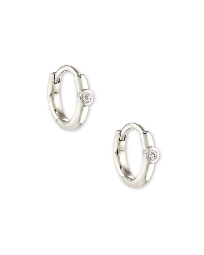 Audrey 14k White Gold Huggie Earrings in White Diamond image number 0