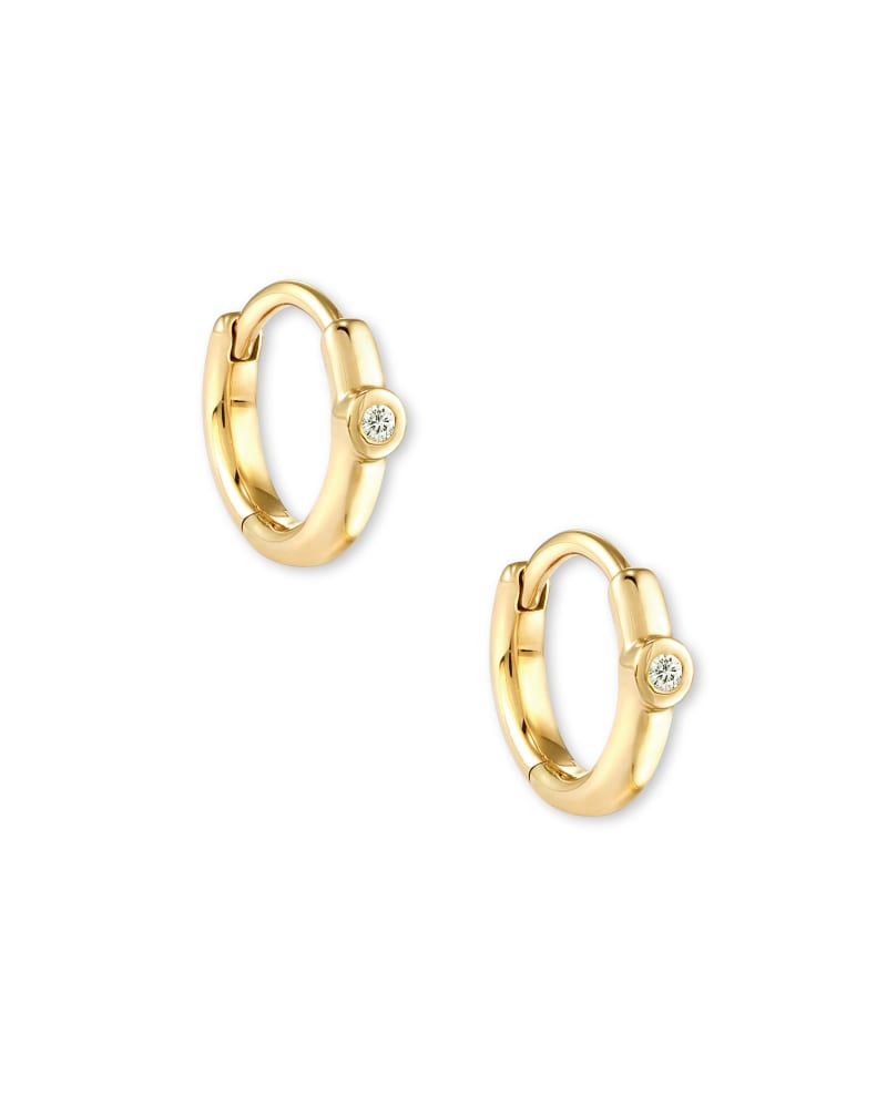 Audrey 14k Yellow Gold Huggie Earrings in White Diamond image number 0