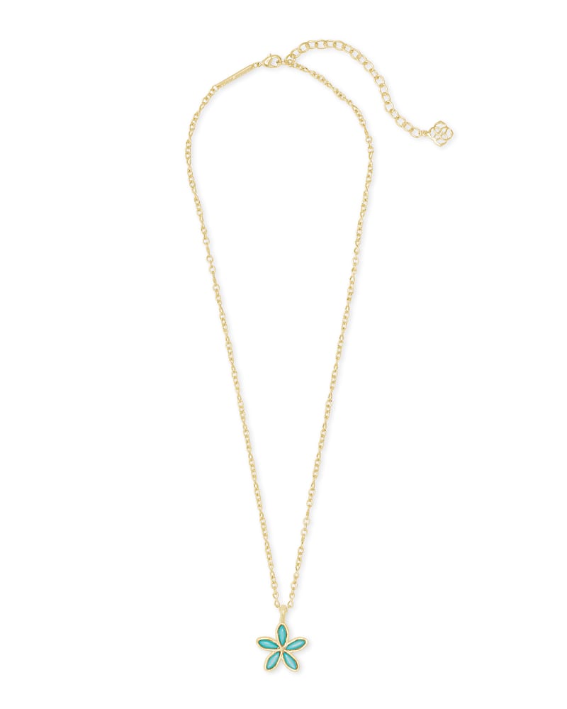 Kyla Flower Gold Pendant Necklace in Teal Mother of Pearl image number 3