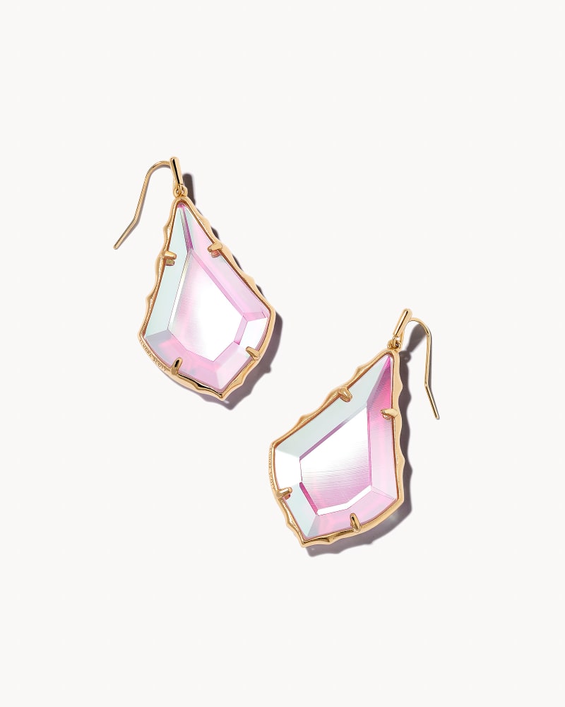 Faceted Alex Gold Drop Earrings in Blush Dichroic Glass image number 0