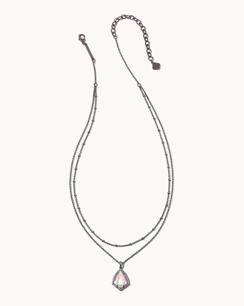Cory Gunmetal Multi Strand Necklace in Light Gray Dichroic Glass image number 2