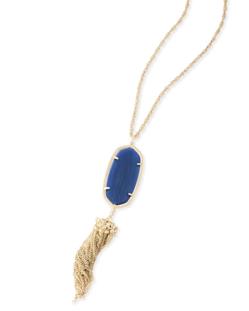 Rayne Gold Long Pendant Necklace in Navy Cat's Eye image number 0