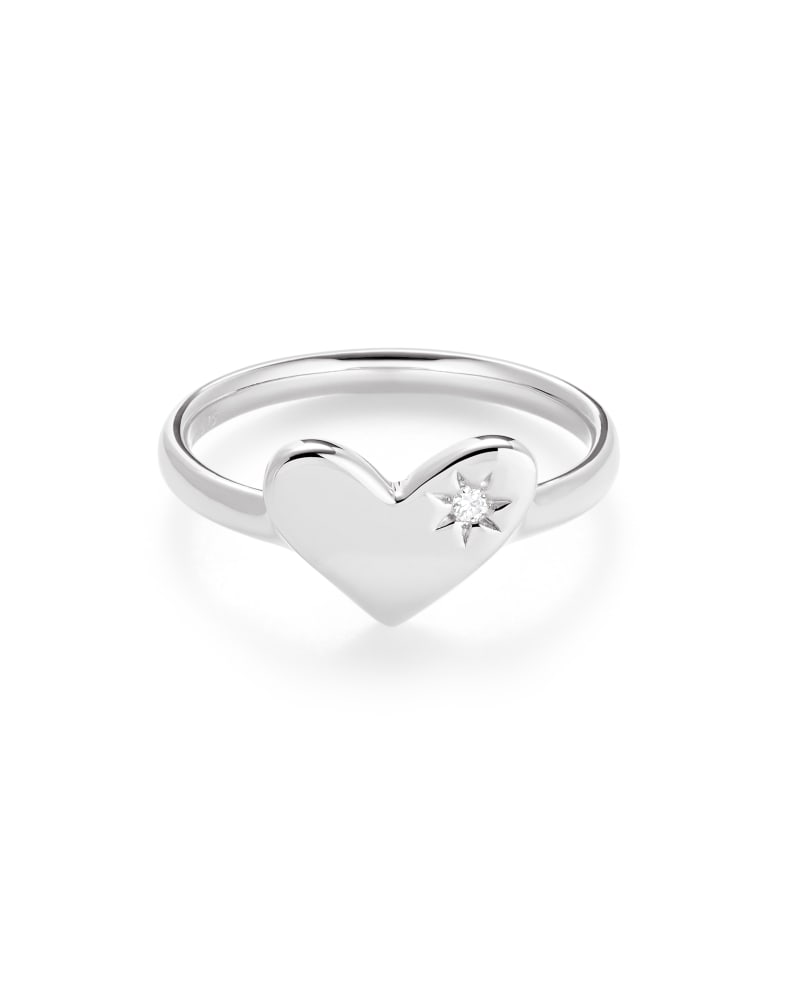 Ari Heart Silver Band Ring in White 
