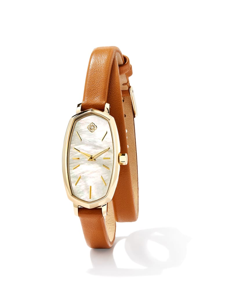 Elle Gold Tone Stainless Steel Leather Wrap Watch in Ivory Mother-of-Pearl image number 0