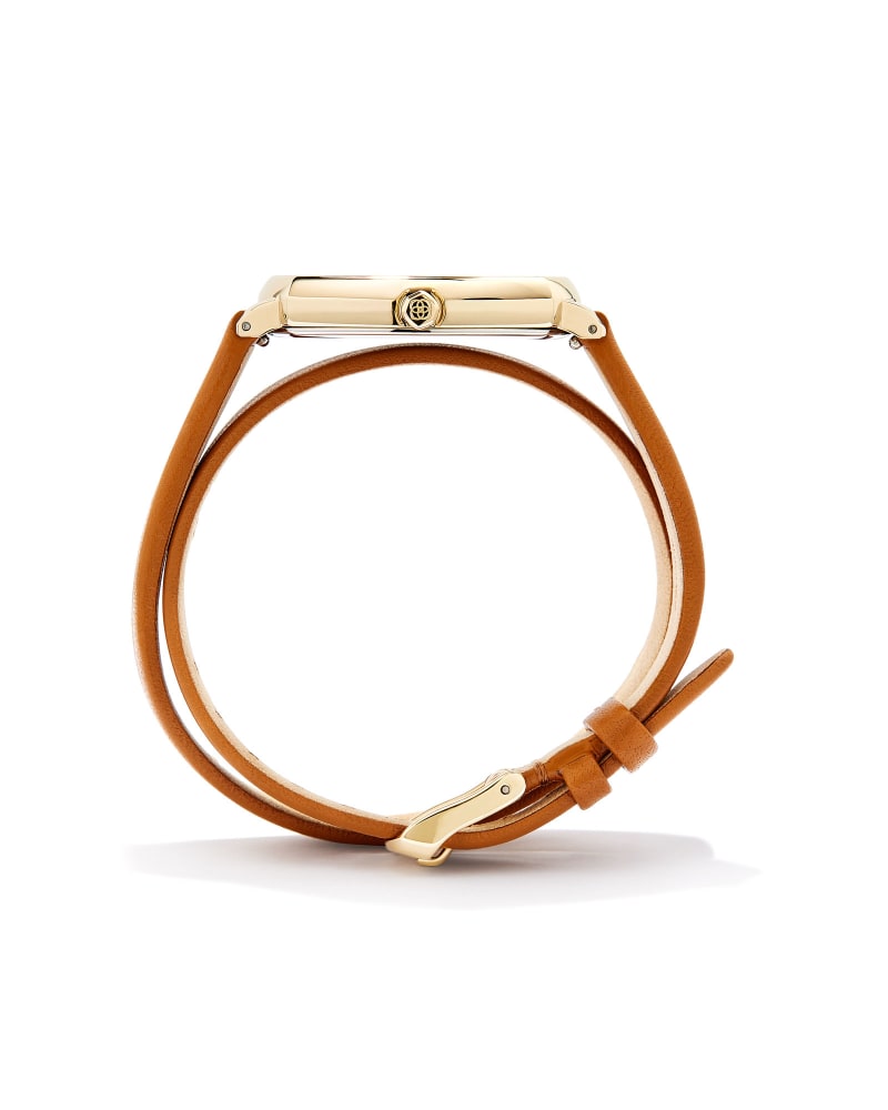 Elle Gold Tone Stainless Steel Leather Wrap Watch in Ivory Mother-of-Pearl image number 2