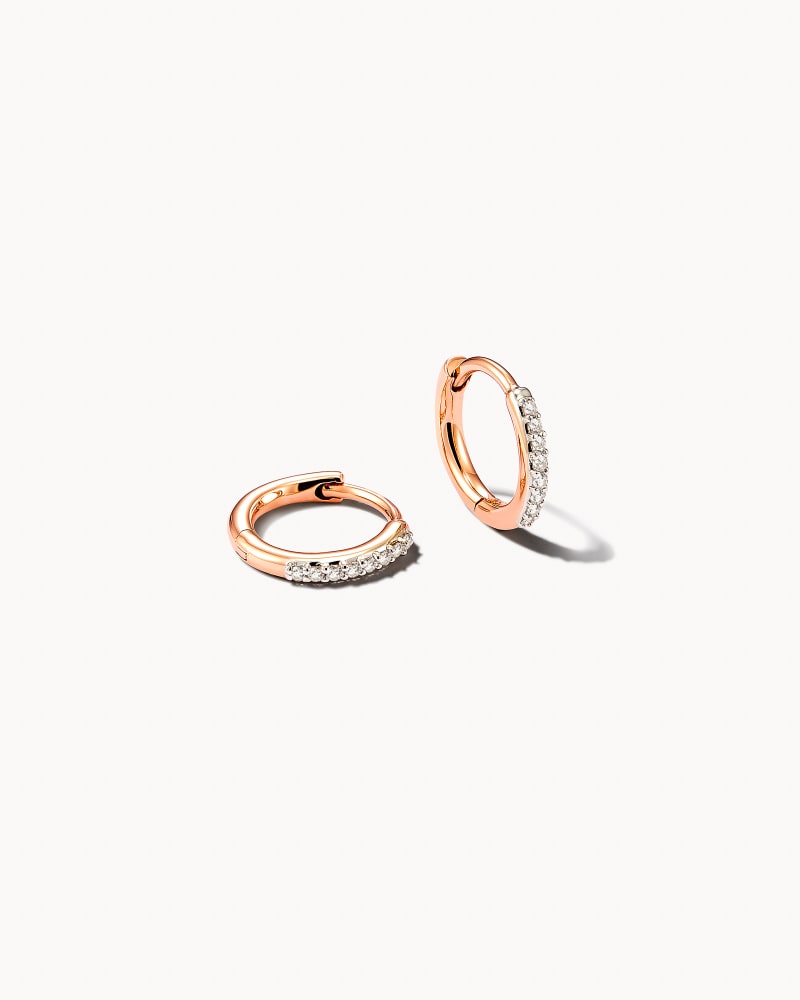 Mila 14k Rose Gold Huggie Earrings in White Diamond image number 0