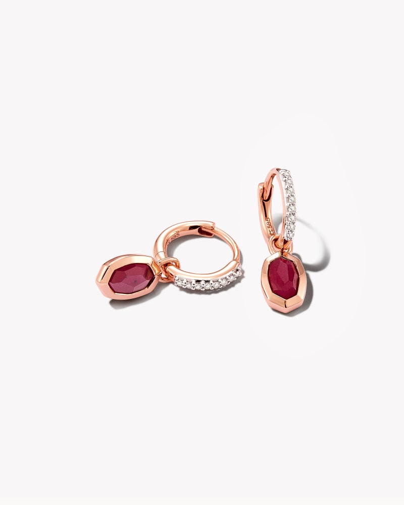 Nellie 14k Rose Gold Convertible Huggie Earrings in Ruby & White Diamond image number 0