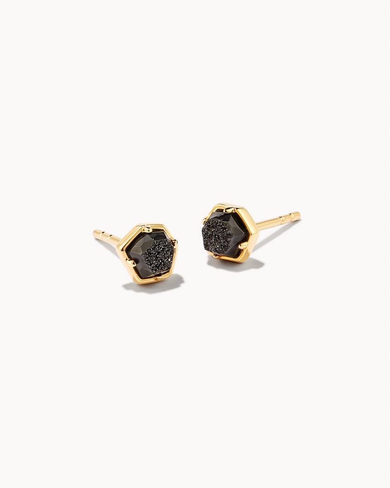 Vanessa 18k Gold Vermeil Stud Earrings in Black Drusy image number 0