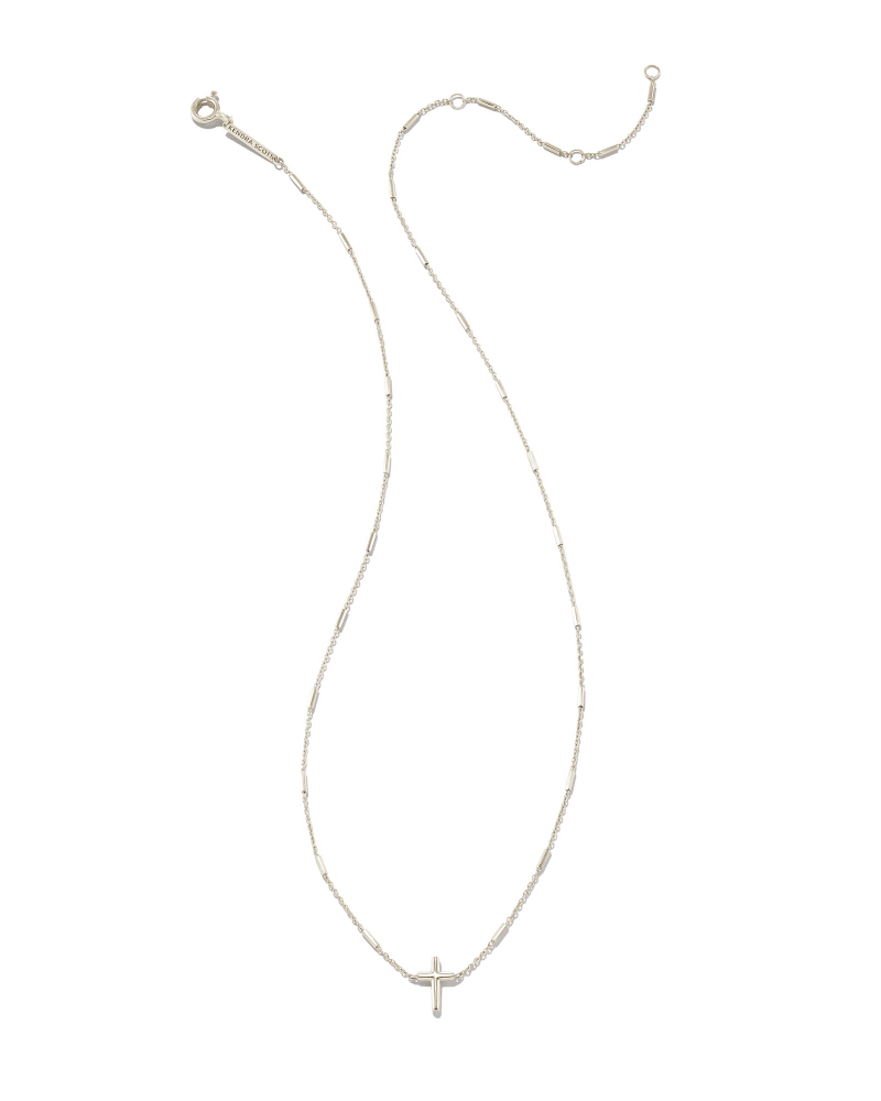 Delicate Cross Pendant Necklace in 14k White Gold image number 1