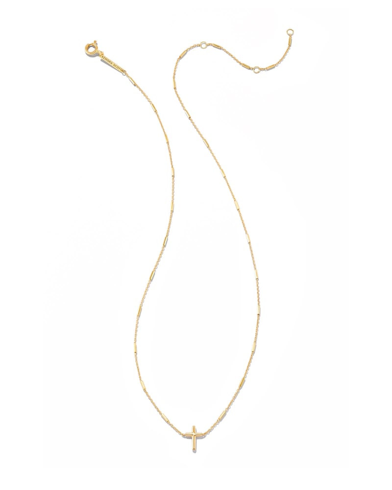Delicate Cross Pendant Necklace in 14k Yellow Gold image number 1