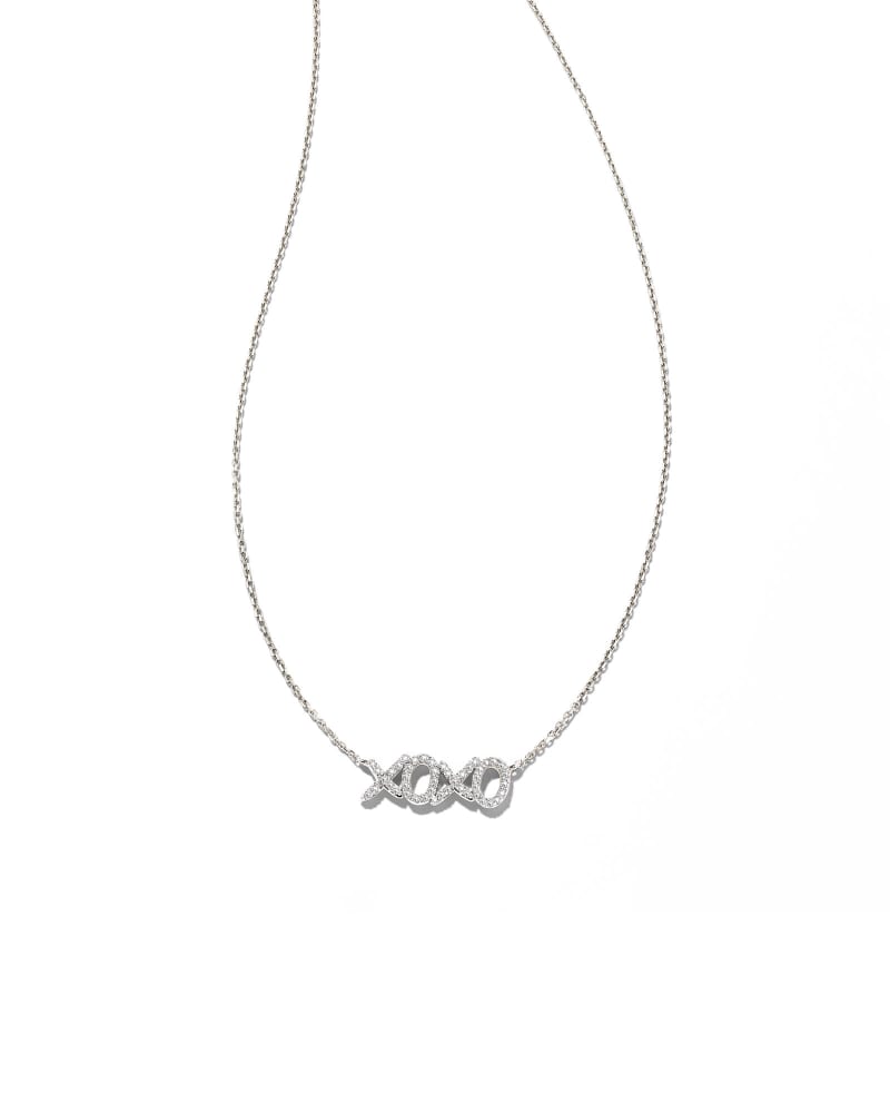 XO 14k White Gold Pendant Necklace in White Diamond