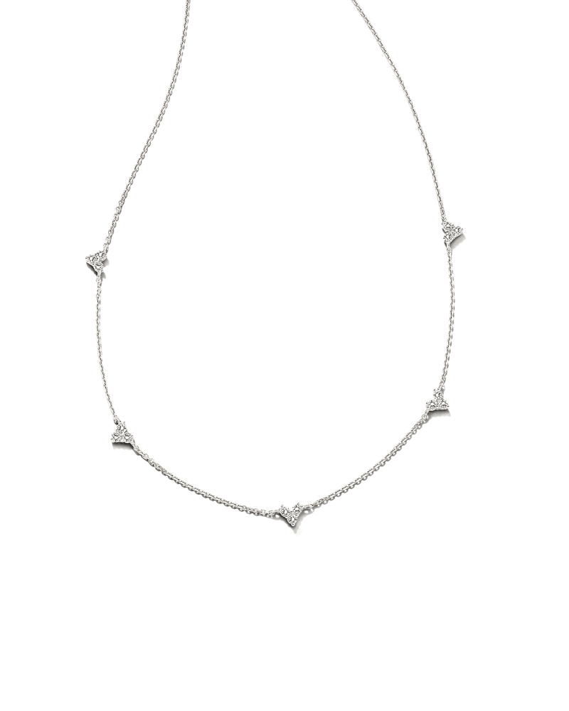 Three Stone Heart 14k White Gold Strand Necklace in White Diamond image number 0