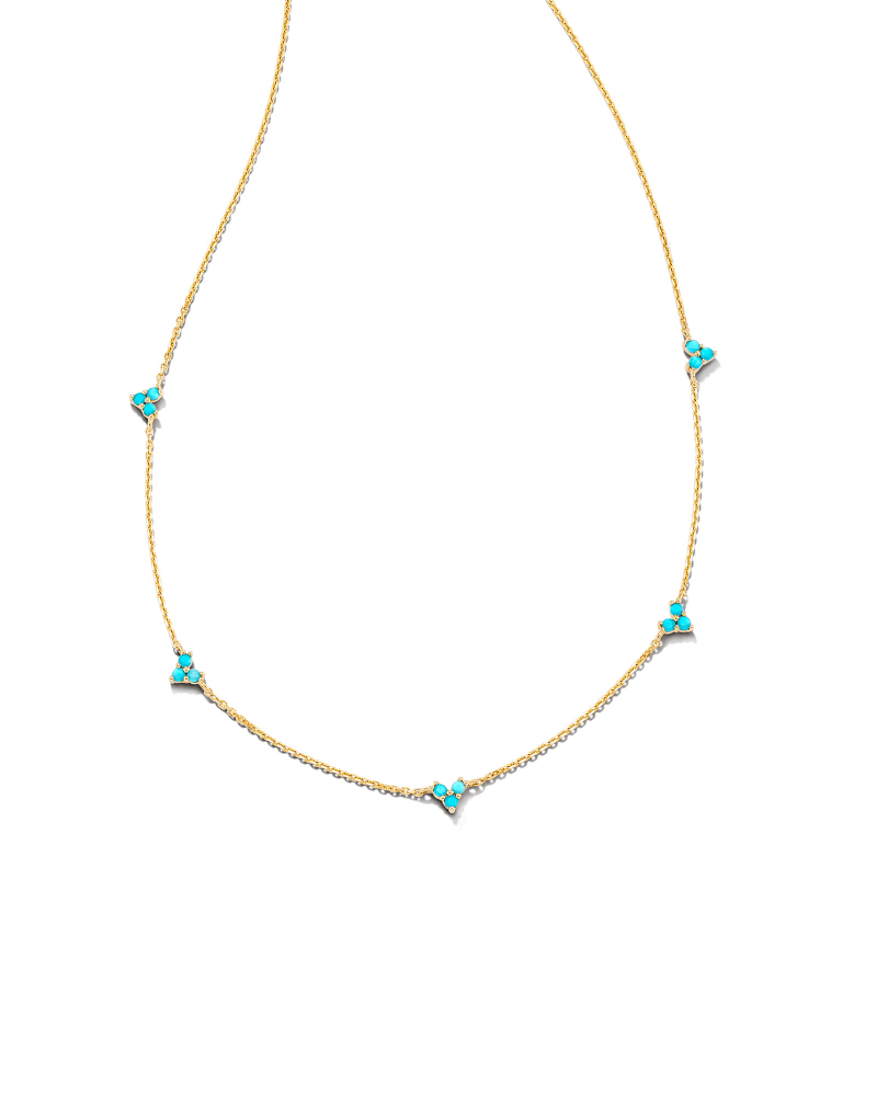 Three Stone Heart 14k Yellow Gold Strand Necklace in Turquoise image number 0