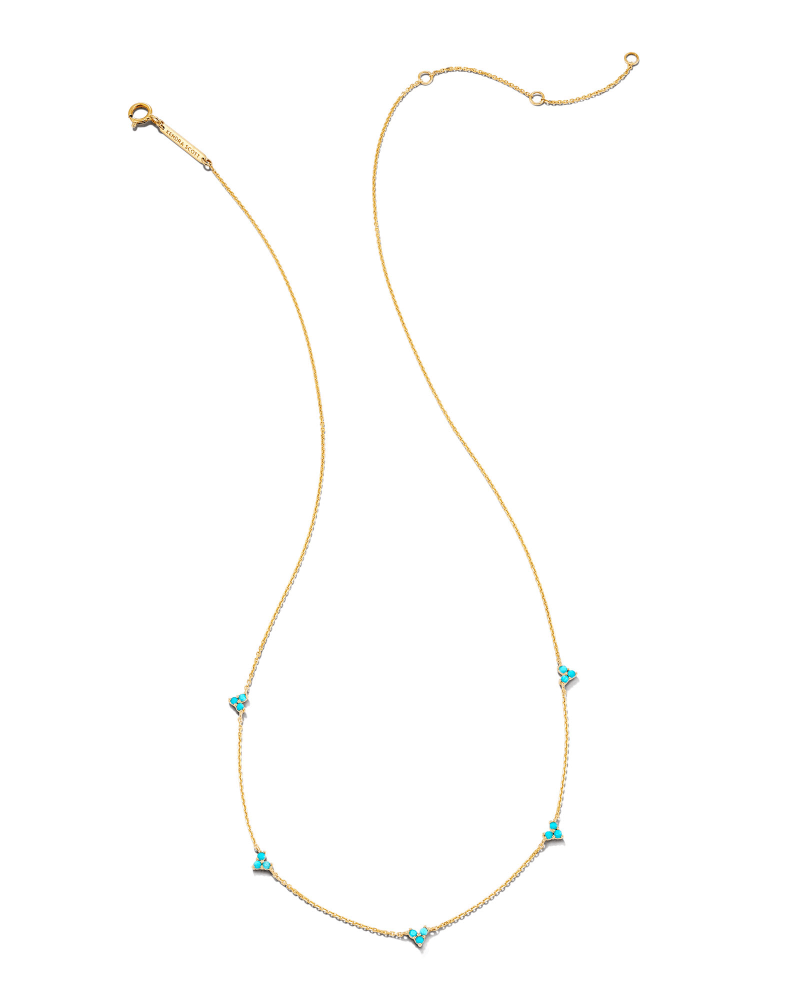 Three Stone Heart 14k Yellow Gold Strand Necklace in Turquoise image number 1