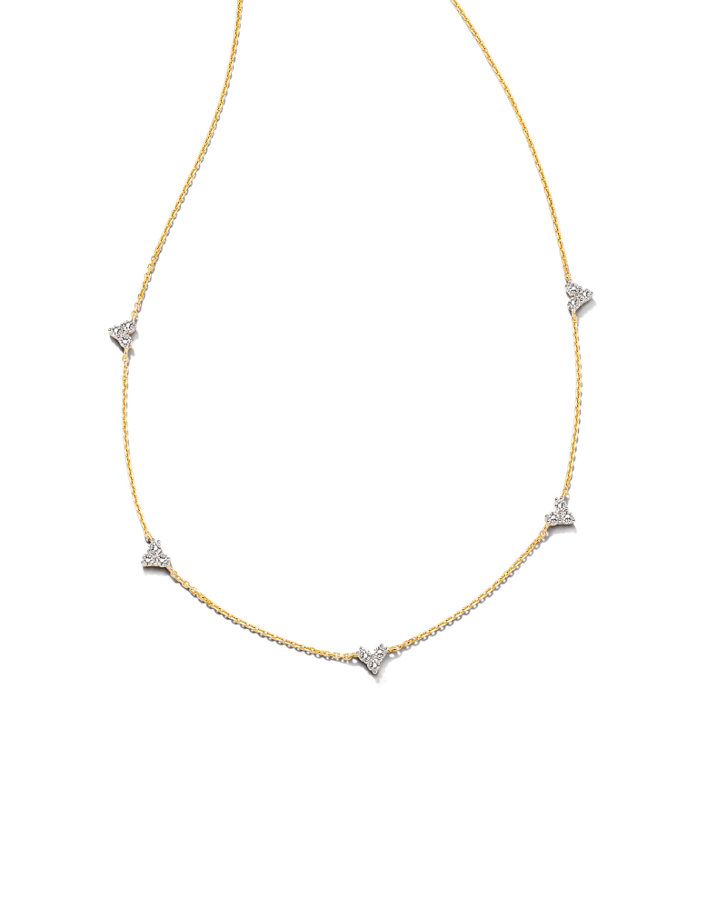 Three Stone Heart 14k Yellow Gold Strand Necklace in White Diamond image number 0