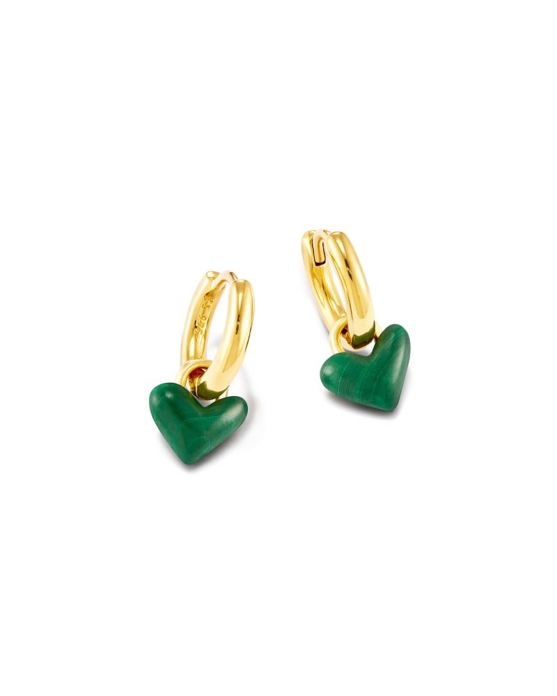 Angie Carved Heart 18k Yellow Gold Vermeil Huggie Earrings in Malachite image number 0