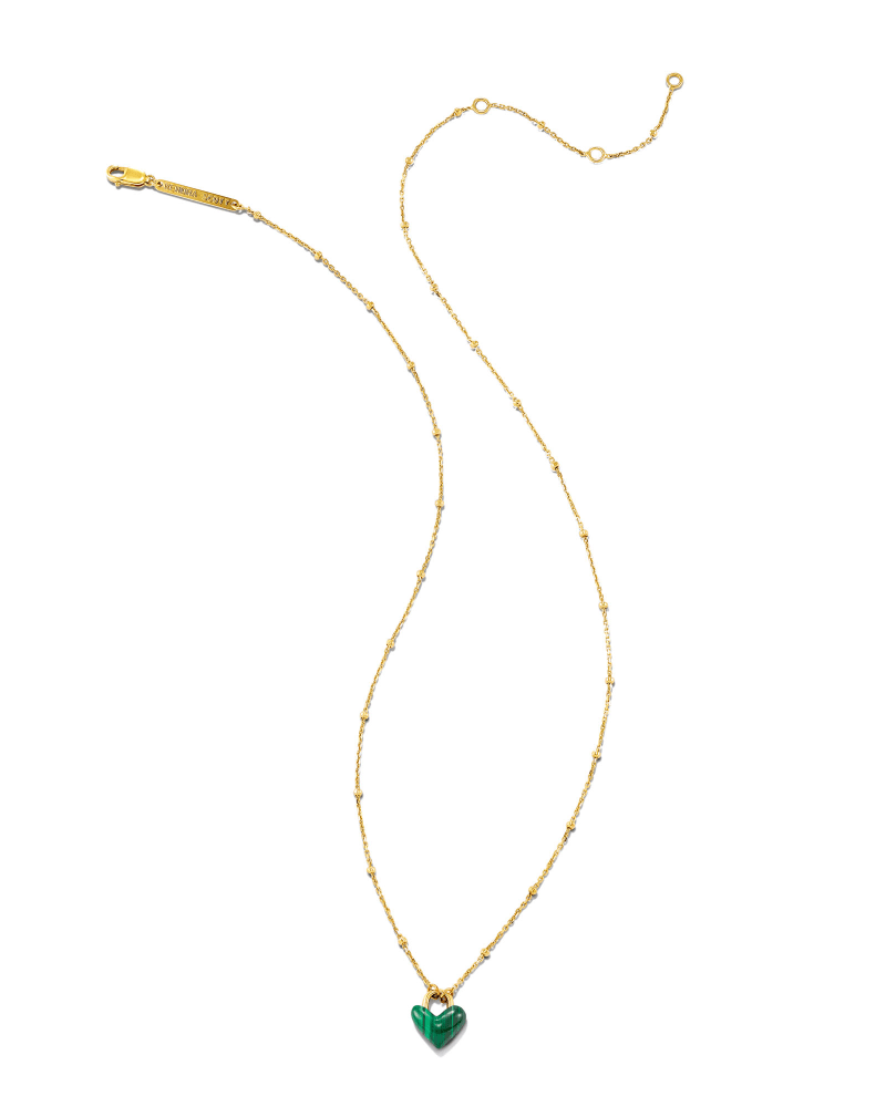 Angie Carved Heart 18k Yellow Gold Vermeil Pendant Necklace in Malachite image number 1