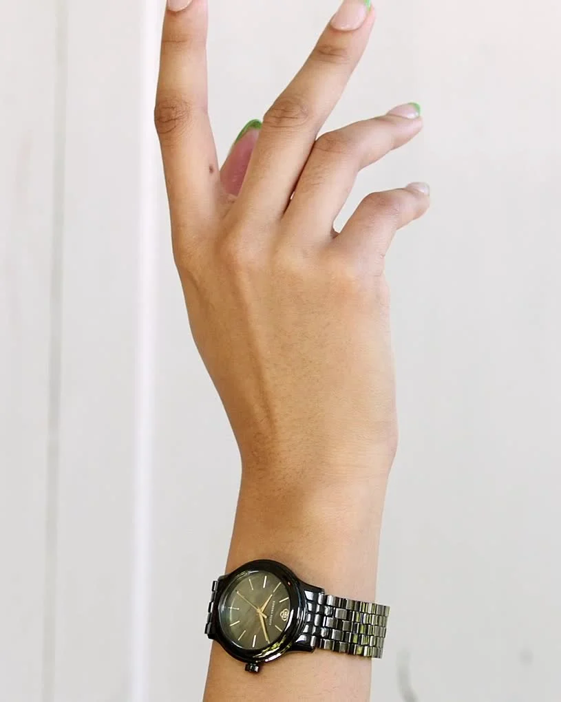Alex Black Stainless Steel 35mm Watch in Black Mother-of-Pearl
