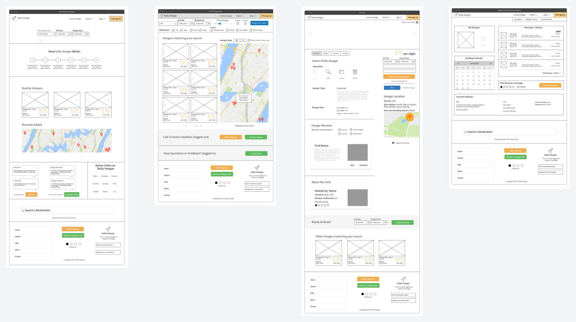 Daily Hangar Wireframes